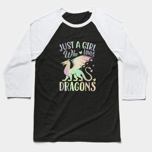 Just A Girl Who Loves Dragons Blue Golden Touched Rainbow Baseball T-Shirt